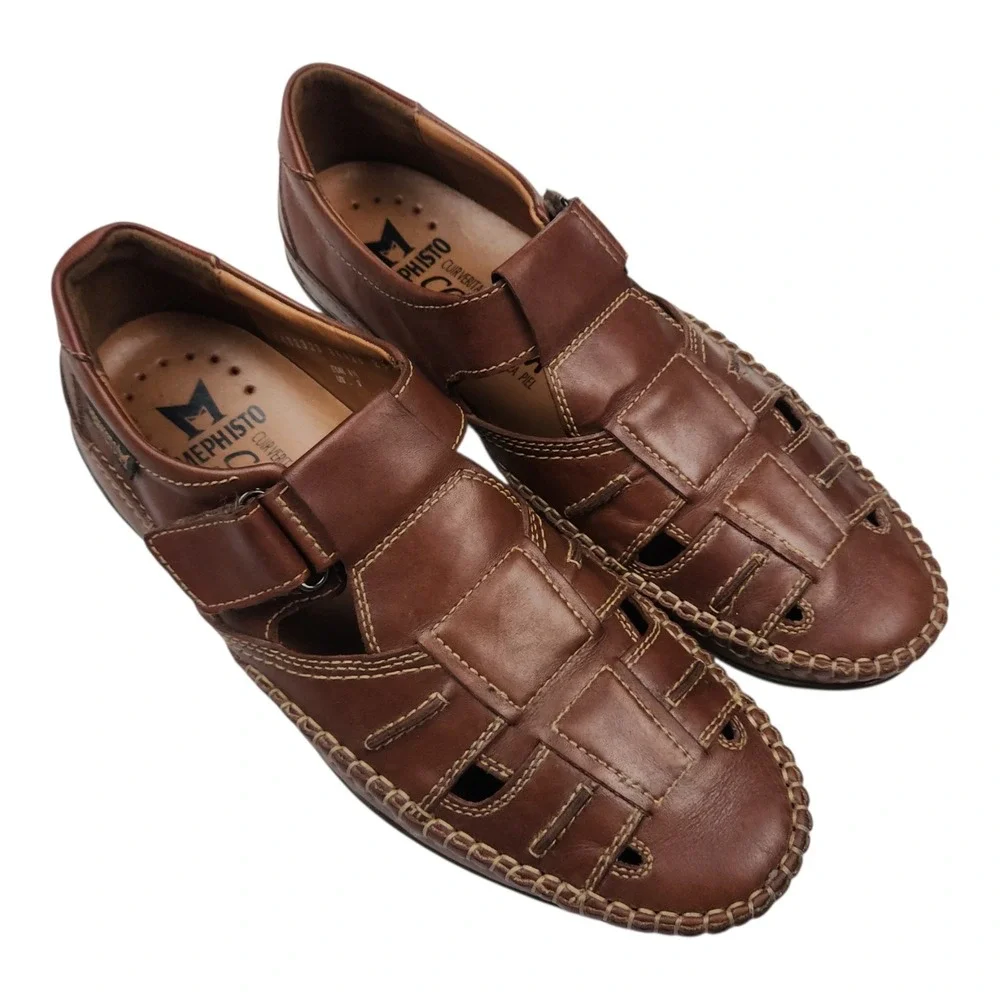 Mephisto Cool Air Ivano Fisherman Style Sandals Loafers Sz 9 Brown Leather Shoes